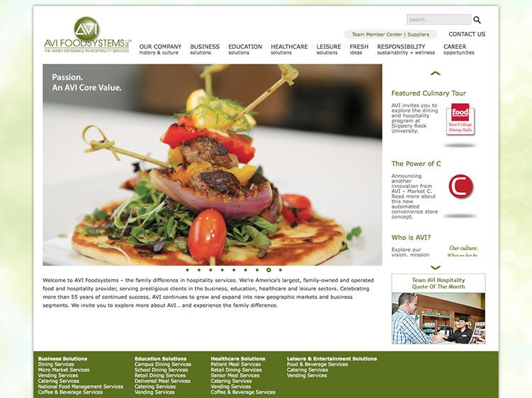 Website screenshot for AVI Foodsystems, Inc.