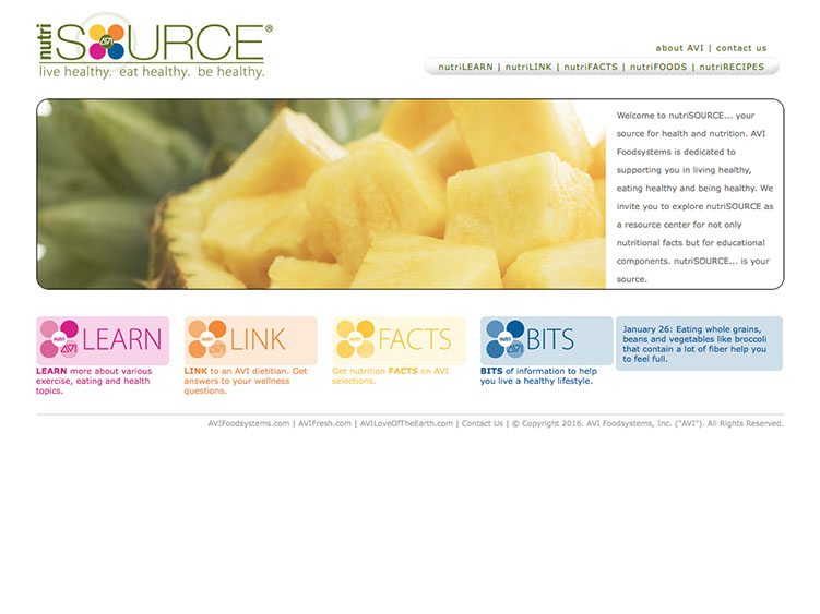 Website screenshot for AVI nutriSource